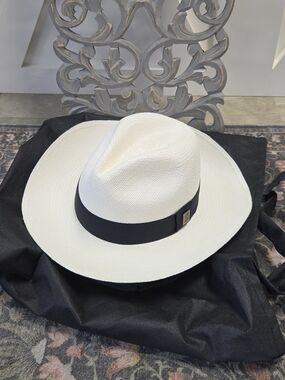 Latitude Zero Goods White Straw Panama Hat with Black Band